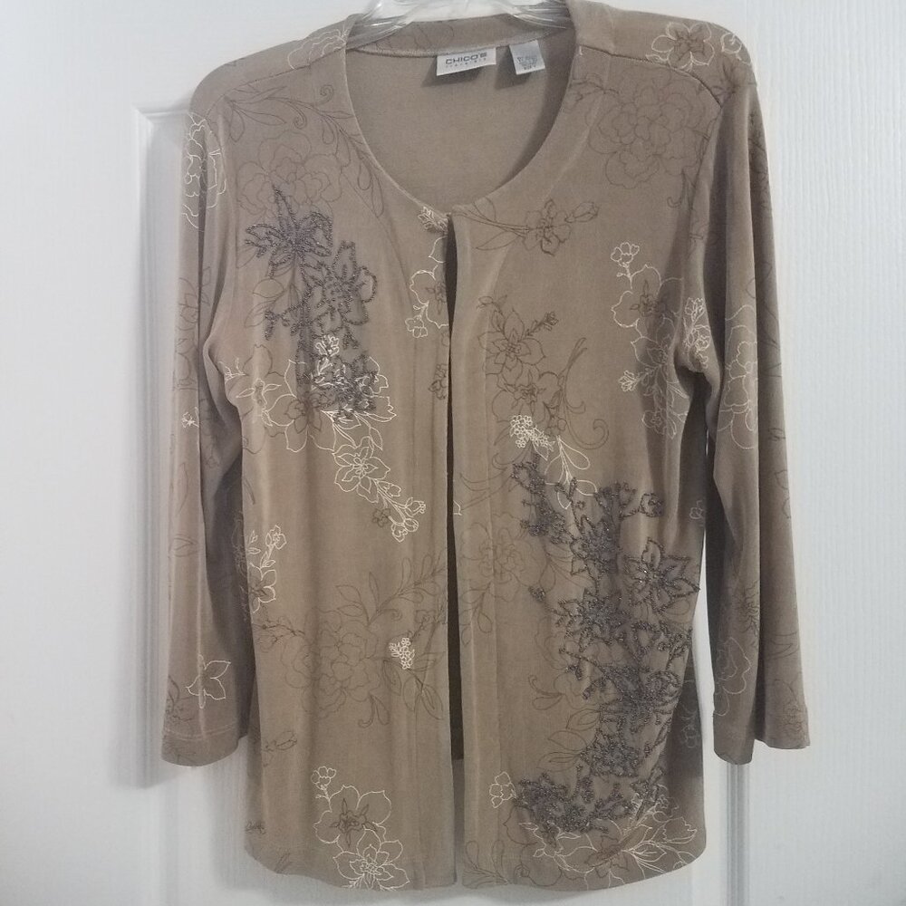 Chico's Floral Beaded Cardigan/Light Jacket/Wrap EUC Chico's Size 1